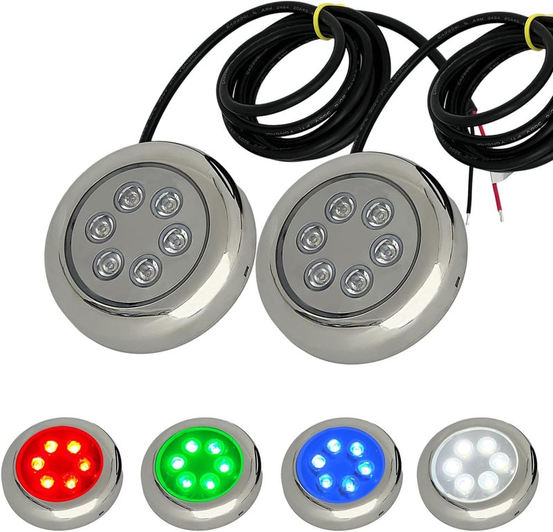 Vcanuplms ضوء تحت الماء للقارب، أضواء LED بحرية RGBW بحجم 3.5 بوصة مع فولاذ مقاوم للصدأ 316، إضاءة سفن مقاومة للماء IP68 لصيد الأسماك، اليخوت، حفلات الأرصفة، تركيب سطحي 12/24 فولت (2 قطعة) - Image 1